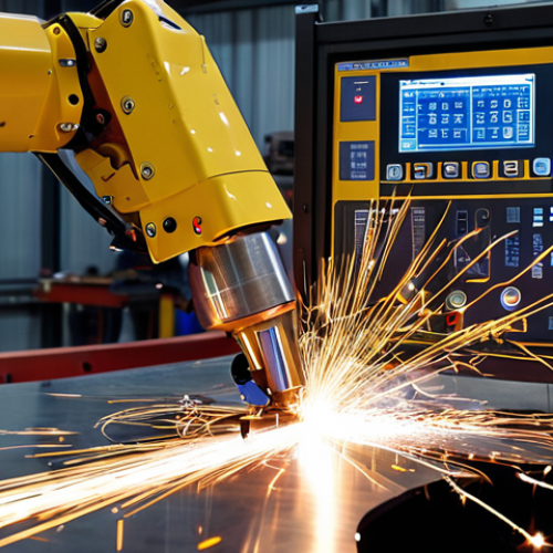 Home 14 **Automated Welding Process**: "Create an image of a modern automated welding facility showcasing robotic welding machines at work. The scene should highlight precision and speed, with sparks flying and a clean, efficient workspace. Include a technician monitoring the process on a digital display."