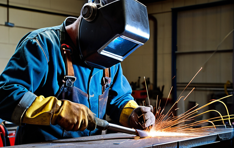 **
A clean and organized welding workshop. Focus on a welder meticulously cleaning metal with a wire brush, preparing the surface for welding. Good lighting, sharp focus on the metal and tools, conveying the importance of preparation.
**