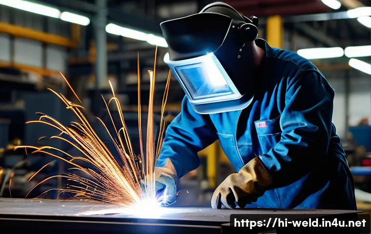 용접 실무 필수 기술 - **Prompt 1: "Focused Welder in a Safe Workshop"**
A highly detailed, realistic photograph of an ...