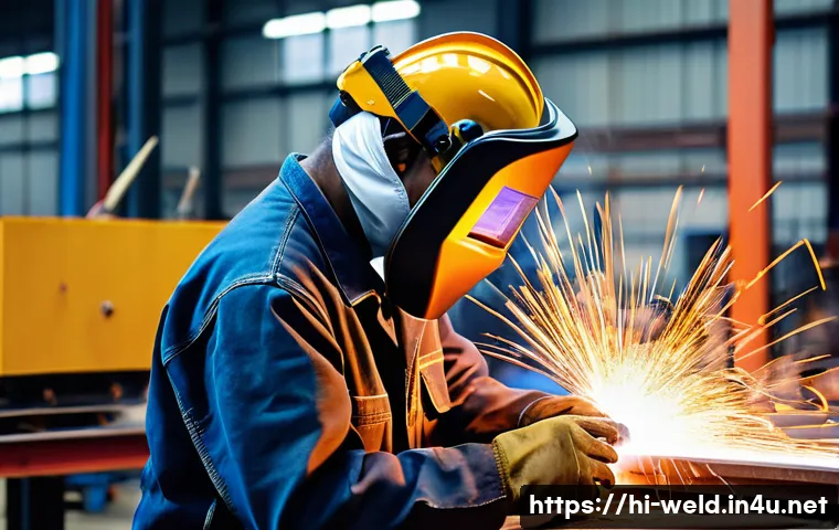 용접사 근무 환경 개선 - A skilled Indian welder in a modern industrial workshop wearing high-quality safety gear including a...